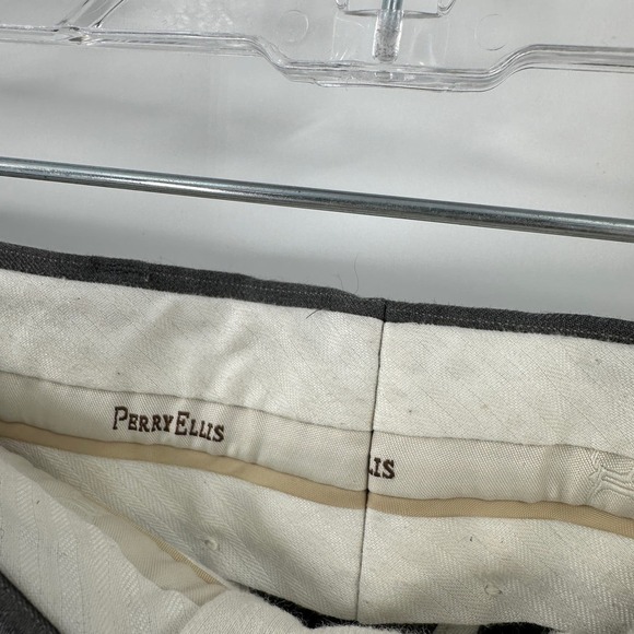 Perry Ellis Gray Striped Wool Blend Flat Front Suit Pants Men's Size 42/32 FLAW - Picture 3 of 16
